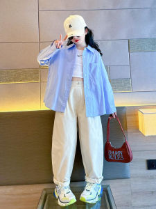 Áo Sơ Mi Dài Tay Mùa Xuân Thu Cho Bé Gái Áo Sơ Mi Trẻ Em Thường Ngày Màu Xanh Lam Thời Trang Cho Bé Gái