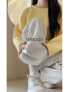 White Comfortable Loose Womens Sport Pants Fall Lazy Style Wide Leg Pants High Waist Casual Polyester Cotton Blend