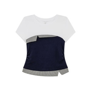 Contrast Two-tone Plaid Summer Slim T-shirt