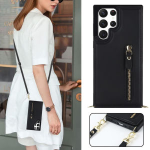 Card Case For Samsung With Diagonal Strap Lanyard Cards Slot Case Leather Case With Card holder Wallet Bag Case With Rope Protective Shell For Samsung Galaxy S23 Ultra S23 Plus S24 Ultra S23 FE S22 Plus S21 Ultra S20 FE S10 Note10 Plus Note20 Ultra Cover