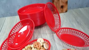 12PC Oval Fast Food Serving Tray Basket Fried Food Basket Plastic Use For Fruit Basket Vegetable Fried Chicken Burger Fries 【On Sale】