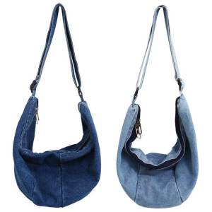 Denim Large Capacity Cross Body Bag with Zipper Closure Stylish Casual Shoulder Bag for Daily Use