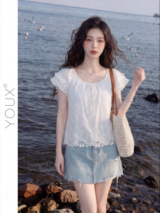 YOUXIANG | Áo Sơ Mi Tay Ngắn Thiết Kế Thêu Phong Cách Pháp