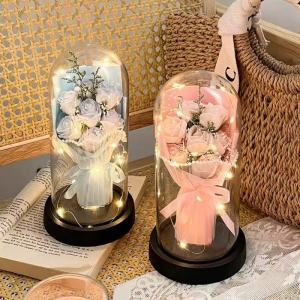 FIND Artificial Rose Flower Glass Cover LED light Dome Eternal Rose Flower Bouquet  Valentines Day Gift holiday Gift