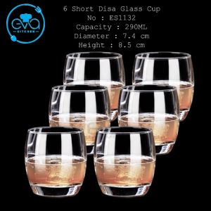Bộ 6 Ly Thuỷ Tinh Bầu Tròn Lùn Chịu Nhiệt Deli 290ML Short Disa Glass Cup ES1132