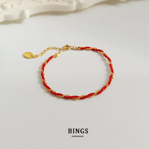 Delicate Mini Red String Bracelet with Tiny Gold Beads Lucky Charm Titanium Steel Women's Fashion Jewelry Gift for the Year of Birth