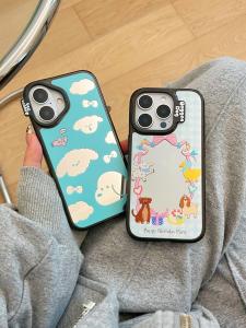 Cute Cartoon Dog Headphone Acrylic Phone Case for iPhone 16 pro Max 15 pro Mirror Full Cover Protective Shell Anti-Fall