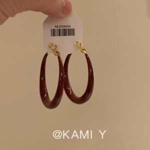 KAMI Y Spring Summer New Red Drop Oil Circle Earrings Women Elegant Lightweight Luxury Face Slimming Ear Jewelry