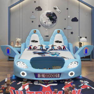 Sports Car Childrens Bed Boy Double Creative Car Cartoon Boy with Fence Minimalist Single Bed Separation Artifact Storage