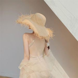 Mũ Rơm Lafe Dành Cho Nữ Có Viền Tròn Cỡ Lớn Che Nắng Đi Biển Mùa Hè Mũ Rơm Lafe Có Nơ Thắt Lưng Phong Cách Thường Ngày