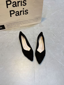 Black Business Working Work Shoes 3cm High Heels Womens Chunky Heel Soft Bottom Wild Pointed Toe Mid and Low Heel Single-Layer Shoes Large Size