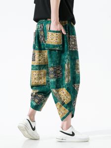 Thái Lan Họa Tiết In Nam Mùa Hè Mỏng Ống Rộng Mỏng Quần Rộng Rãi Phù Hợp Với Phong Cách Đi Biển Giữa Vòng Eo Chiều Dài Đến Mắt Cá Chân Thoải Mái Quần Tây Kích Thước Lớn