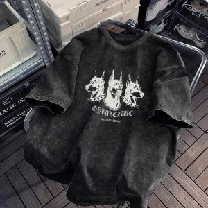 Washed Vintage Short Sleeve Mens T-Shirt American High Street Pure Cotton Half Sleeve Summer Casual Loose Body Shirt