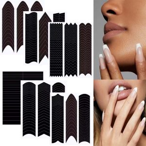 1 Sheet French Manicure Edge Auxiliary Nail Sticker 6 Designs Moon V Shape Self-Adhesive Nail Tip Guides For DIY Line Nail Tools
