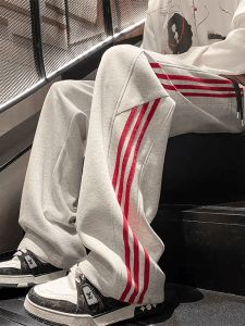 Trendy American High Street Straight Leg Stripe Sweatpants Spring Autumn New Street Campus Style Casual Pants for Students