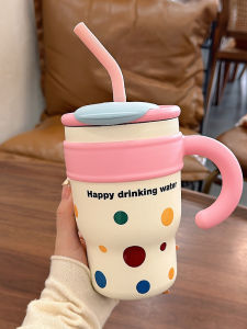 Cute Large Capacity Stainless Steel Straw Water Bottle Womens Birthday Gift Coffee Cup Thermal Insulation Cup Practical Daily Use