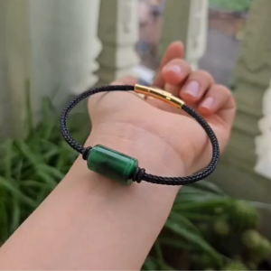 Q2538 Vòng lu thống trúc trơn to Cẩm Thạch Sơn Thủy dây cáp 3li khóa bấm cho nam nữ ko kén mệnh - Phong Thủy TUDO