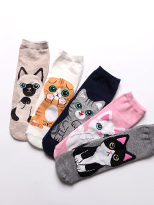 Tất Cotton Mỏng Đến Giữa Bắp Chân Cho Nữ Mùa Xuân Hè Phong Cách Hoạt Hình Dễ Thương Tất Ngắn Cổ Thấp Thấm Hút Mồ Hôi