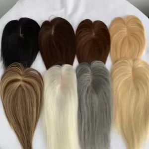 Isheeny Real Human Hair Topper Hairpiece 5x9cm Breathable Hair Net Black Brown Blonde Natural Straight Top Hair Pieces for Women