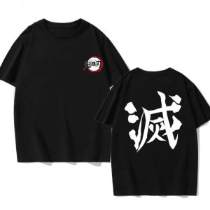 Bandai | Demon Slayer Corps Kanji T-shirt Men Kids Anime Kimetsu No Yaiba Cosplay Tee Harajuku Streetwear Oversized Cotton Short Sleeve