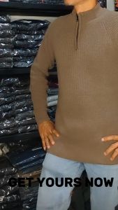 Jihani Sewater Rajut Tebal Pria Resleting Kerah Halfzipper Rajut Wol Kerah Tinggi Sporty Switer