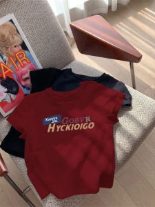 Red Wine Short Sleeve Slim Fit Cotton T-Shirt Women's Miniature Pure Cotton Summer Fashion