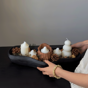 Luxury Minimalist Scented Candle Set With Wood Tray Decorative Pine Cones