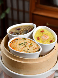 Ceramic Steamed Egg Bowl with Lid Home Use Steamed Vegetable Rice Cooker Egg Soup Maker Microwave Safe Cooking Utensils Bowl