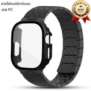 สายคล้องคาร์บอนไฟเบอร์ + PC สําหรับ Apple Watch Band Ultra 2 49 มม.45 มม.41 มม.44 มม.40 42 มม.สร้อยข้อมือแม่เหล็ก iWatch 9 8 7 6 5 4 3 SE