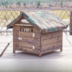 บ้านสุนัขไม้แท้กลางแจ้งสำหรับฤดูใบไม้ผลิและฤดูหนาวสำหรับสุนัขขนาดใหญ่และแมว บ้านสุนัขแบบพกพา บ้านสุนัขแบบคาร์บอน