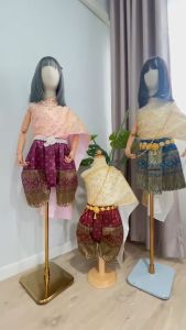 ชุดสไบเด็กผู้หญิง ตัวสไบเป็นสไบ2ชั้น คู่กับโจงกระเบนไหมลำพูน FV91