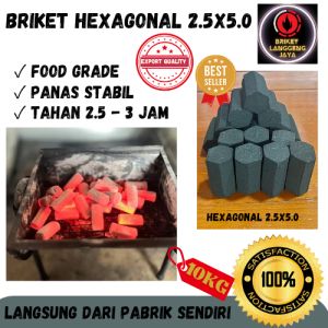 Briket Arang Barbeque Hexagonal 2.5 x 5 (10Kg)