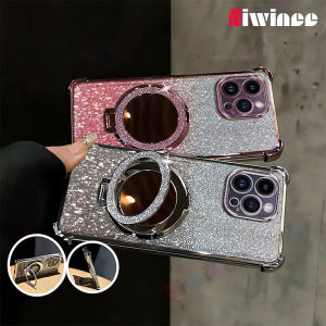 New Shiny Makeup Mirror Stand Phone Case For Honor X9c Smart 5G/Honor X60 5G Clear Shockproof Glitter Luxury Electroplated Silicone TPU All-Inclusive Anti-Fall Back Cover NZ53