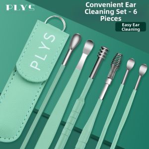 plys | Silicone Stainless Steel Earwax Removal Tool Set Spiral Design Ear Cleaning Kit Professional Ear Digging Spoon Set with Buckle
