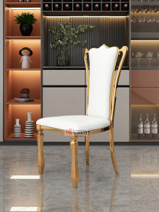 Nordic Design Fashionable Stainless Steel Dining Chair Hotel Restaurant Modern Home Chair Living Room Light Luxury Gold Genuine Leather Chair