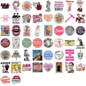 Variety of 50-200PCS Cute Cartoon Feminist Themed Stickers for Waterproof Vinyl Decals Luggage Notebook Laptop Journal