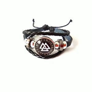 Gelang Anyaman Sederhana Tren Eropa dan Amerika Viking Odin Logo Kaca Gelang Punk Kepribadian Gelang Kulit Sapi