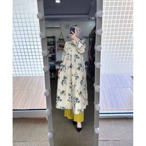 Setelan Tunik Mahira Rayon Diamond Mix Celana Kulot Crinkle Airflow