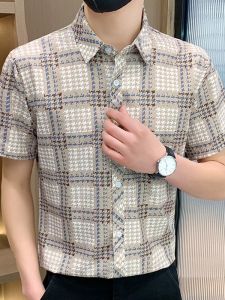 เสื้อเชิ้ตแขนสั้นผ้าไหมน้ำแข็งสำหรับผู้ชาย ทรงหลวม ระบายอากาศได้ดี ทรงปกติ ฤดูร้อน ปี 2025 คอลเลกชั่นใหม่