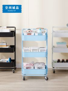 ชั้นวางของรถเข็นพับได้หลายชั้นเคลื่อนที่ได้สำหรับใช้ในครัว ชั้นวางของสำหรับร้านเสริมสวย ร้านตัดผม วัสดุเหล็กคาร์บอน