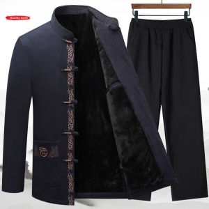 Old Tang Suit Mens Suit Middle-Aged and Elderly Chinese Style Dad Fleece-lined Cotton-Padded Jacket Old Cotton-Padded Coat Grandpa Outwear Autumn and Winter