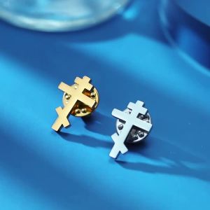 Orthodox Cross Brooch Men Women Stainless Steel Gold Color Pin Religious Christian Minimalist Classic Suit Accessories Gift