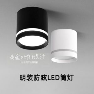Black Led Surface Mounted Downlight 5 W7w12w Punch Free Ceiling Lamp Hallway Living Room Home Scandinavian Side Luminous Astigmatism