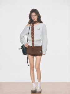 WESTAYONE | Dropped Shoulder Waist-Tied Loose Casual Sweater Skirt Pants Polka Dot Scarf