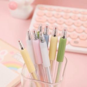 Bút Gel Bấm  Ngòi 0.5mm Màu Macaron Mực Đen Thân Bút Trong Suốt