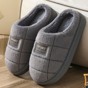 Mens Wide Winter Slippers - Thick Sole with Cloud Comfort Non-Slip Plush House Shoes for Indoor Use Cozy Fleece-Lined Booties