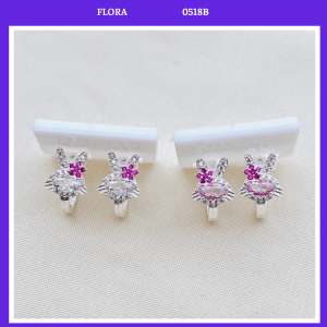 FLORA 0518B - Bông tai bạc ta hình thỏ màu hồng trắng dành cho bé gái
