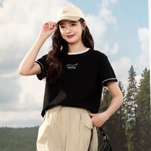 Lagogo Instant Cool Color Block Starry Sky Short Sleeve round Neck T-Shirt Womens Summer New Style Cotton Polyester Blend