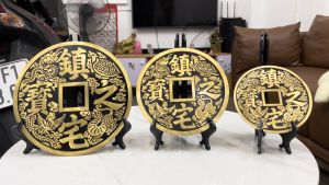 Đồng xu bằng đồng trấn trạch phong thủy 3 cỡ: ĐK 16cm 19cm 23cm
