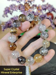 天然巴基斯坦优质骸骨闪灵钻水晶圆珠手串Natural Pakistan Premium Grade Skeletal Diamond Quartz Crystal Beads Bracelet HDC02